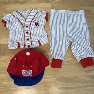 Vintage Baby Slugger 3 To 6 Months White Blue Striped Outfit Baseball Sports Boy
